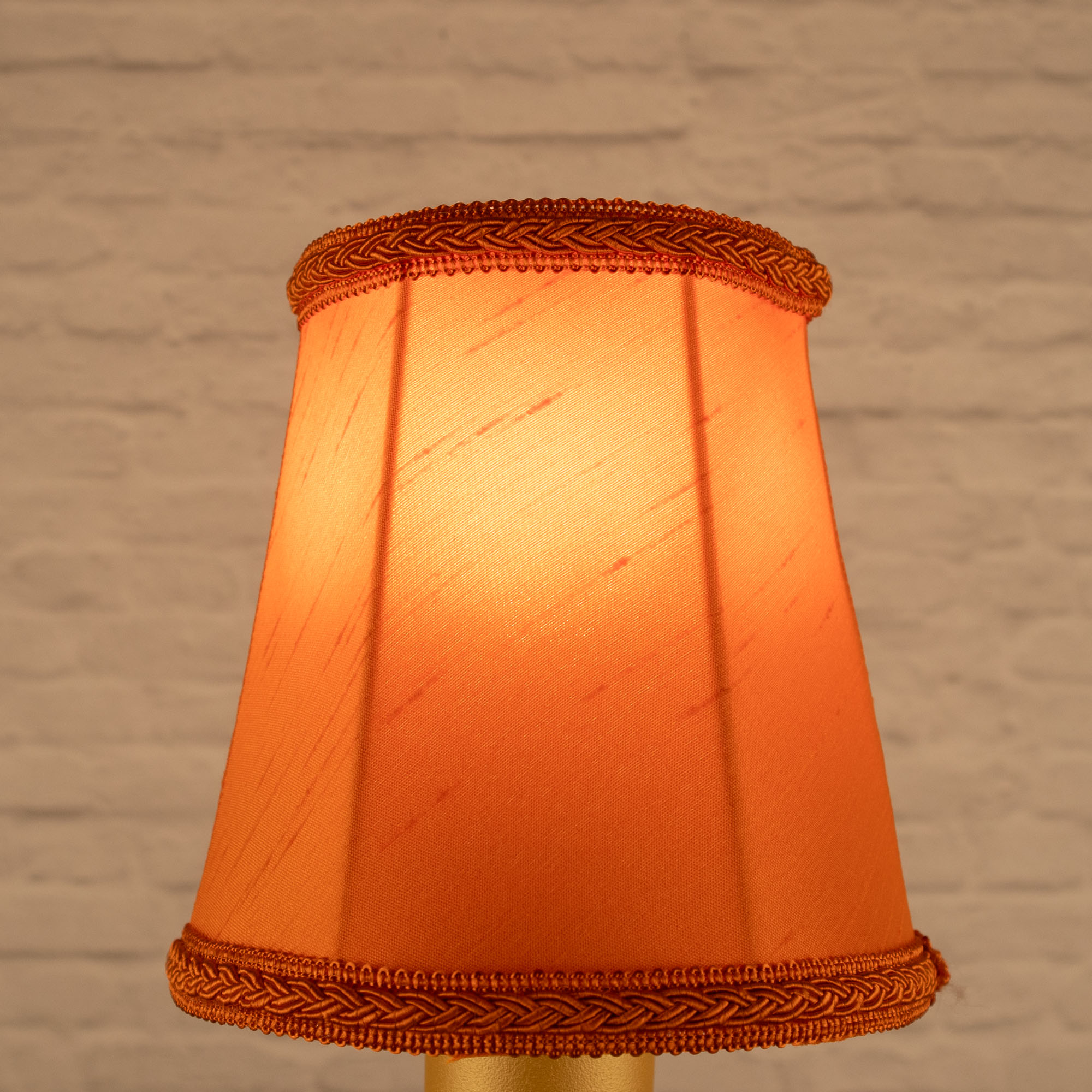 Lit pumpkin empire faux silk chandelier shade with matching plait trim