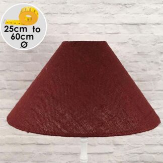 Red hessian Coolie lampshade shown in a front view