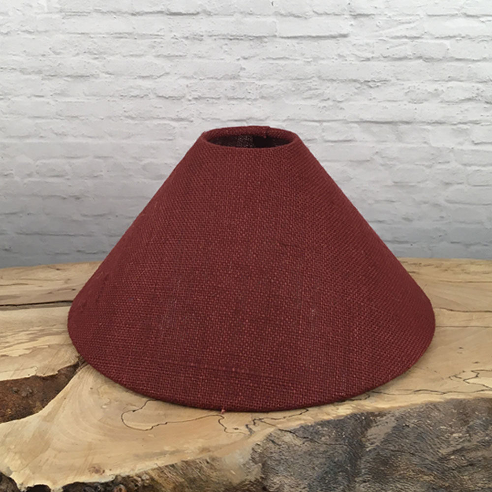 Red hessian coolie lampshade front view