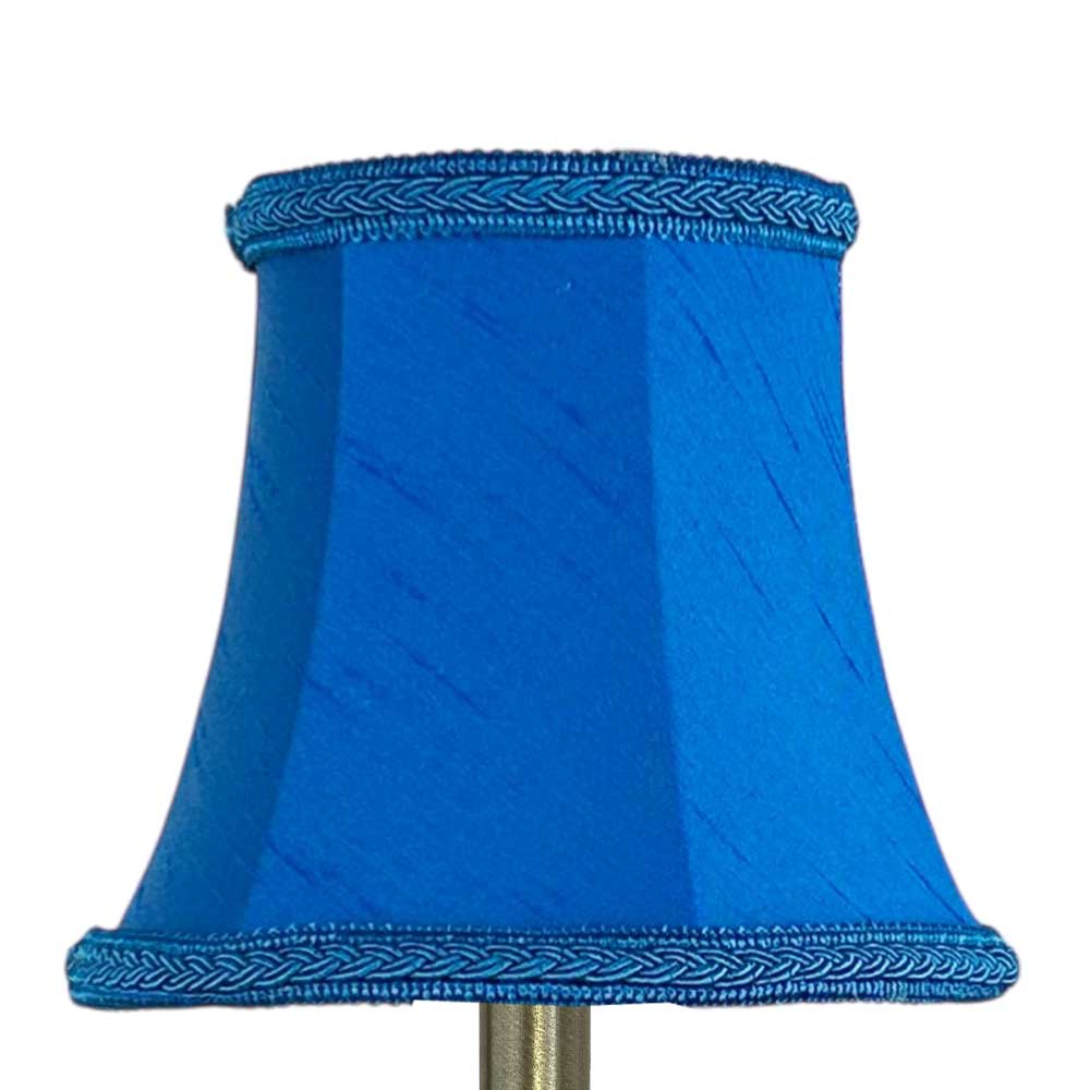 Bowed faux silk chandelier shade in royal blue with matching plait trim