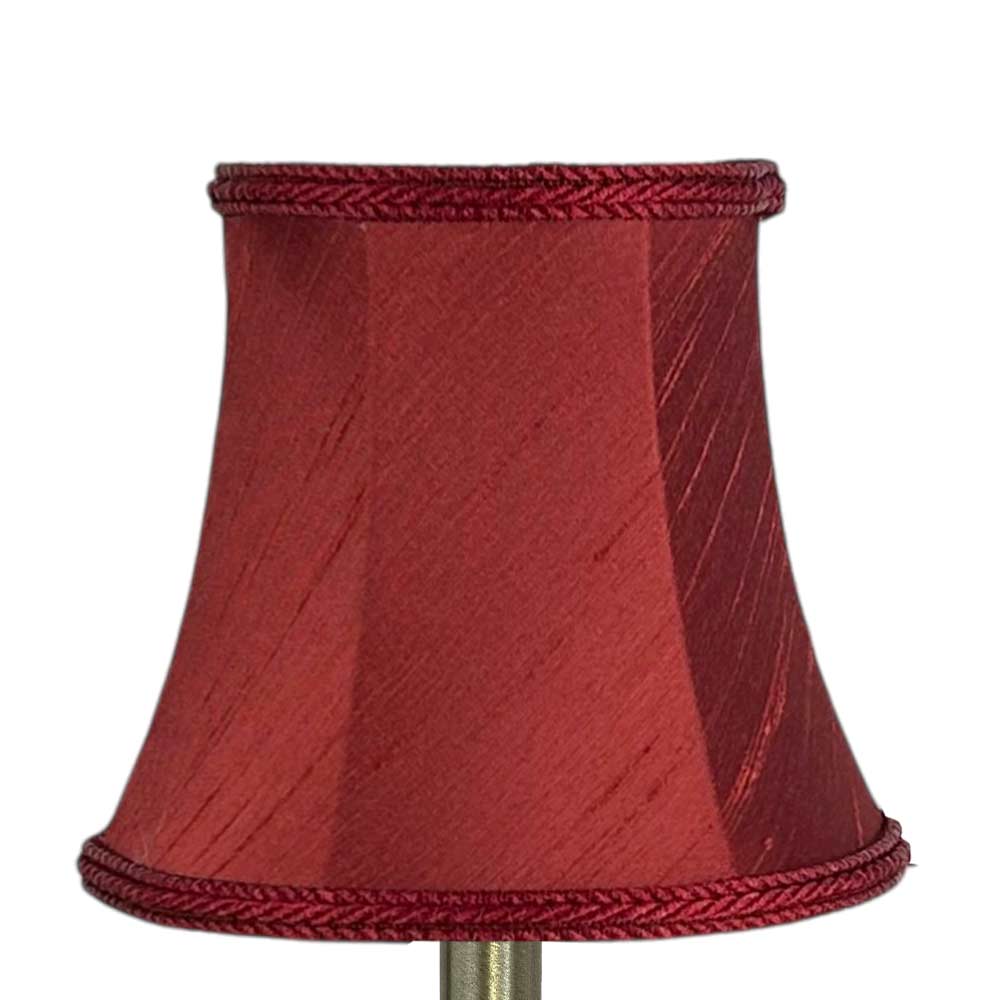 Bowed faux silk chandelier shade in ruby with matching rope trim