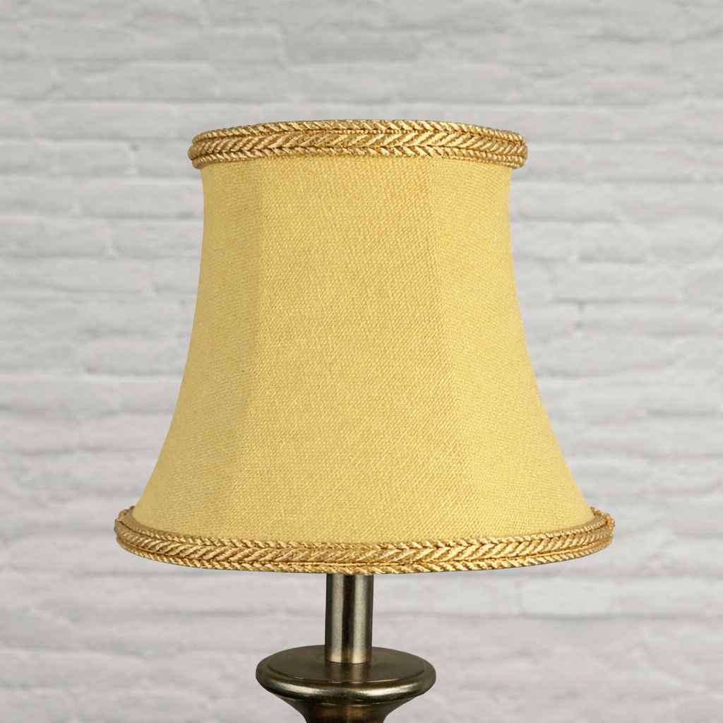 Soft gold brushed cotton bowed chandelier shade with rope trim unlit
