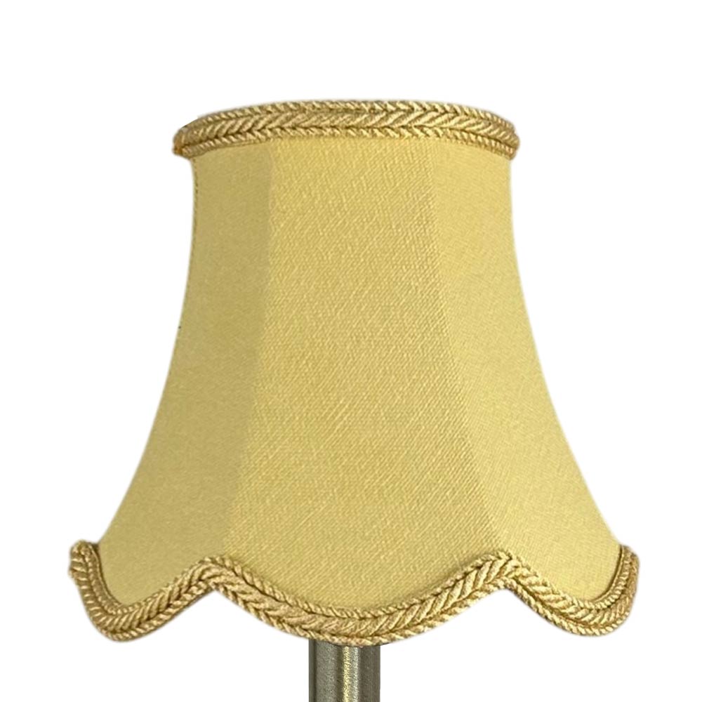 Scalloped brushed cotton chandelier shade in soft gold with matching rope trim