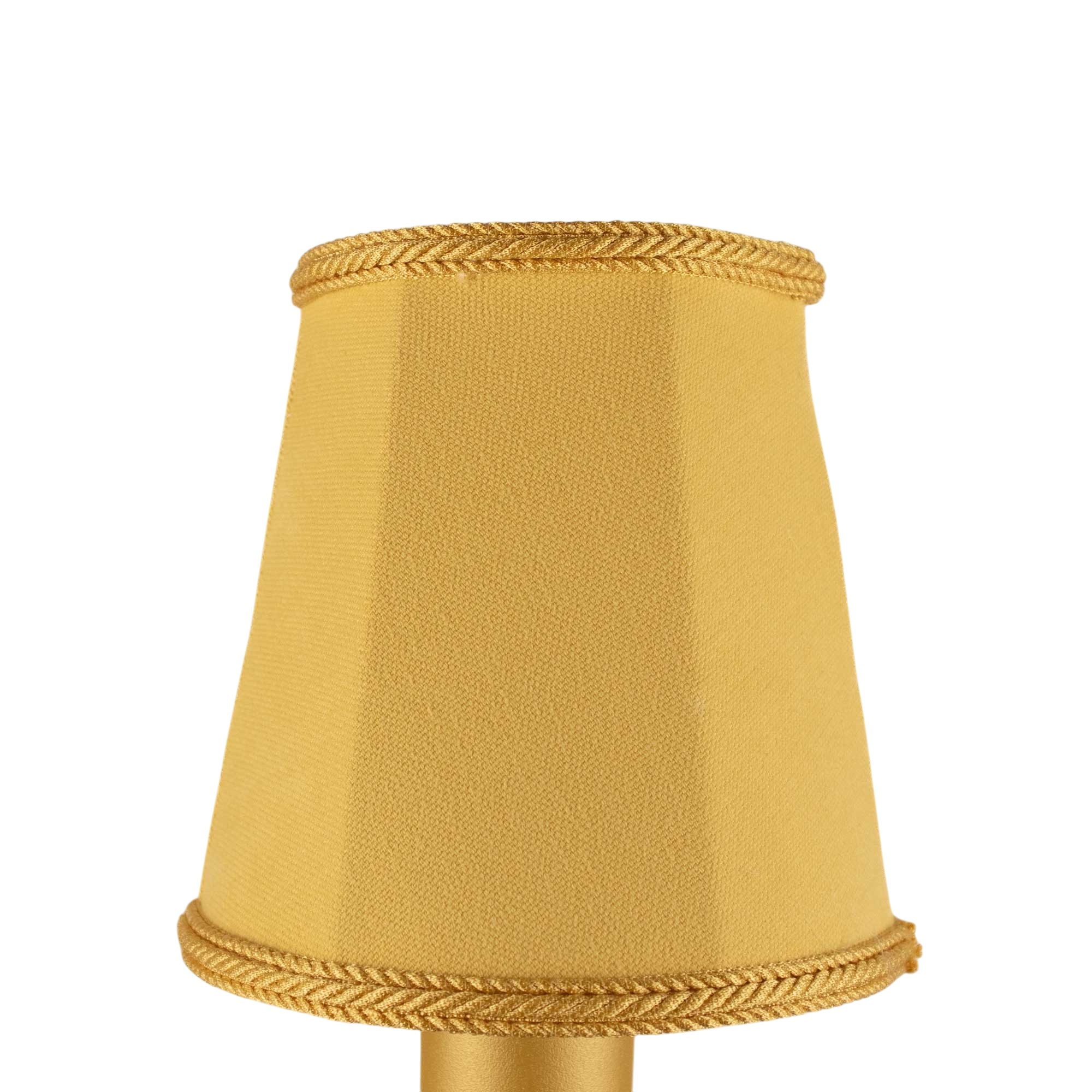 Empire brushed cotton candle shade in soft gold with matching rope trim