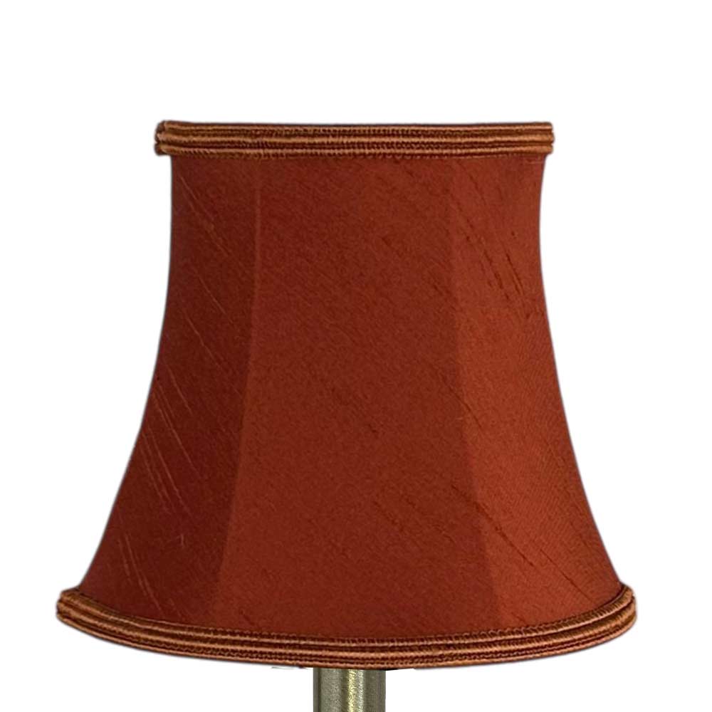 Bowed faux silk chandelier shade in terracotta with matching soutache trim