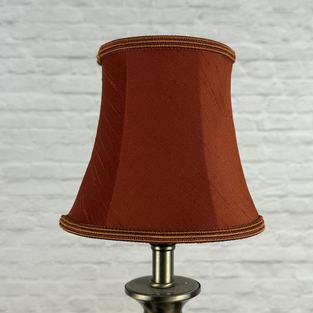 Terracotta faux silk bowed chandelier shade with soutache trim unlit
