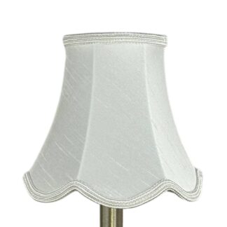 Scalloped faux silk lampshade in white with matching soutache trim