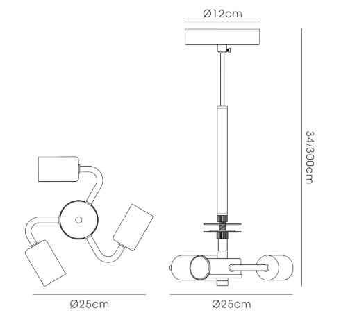 Illustration showing the satin chrome three-light suspension fitting used inside the extra large drum lampshade.