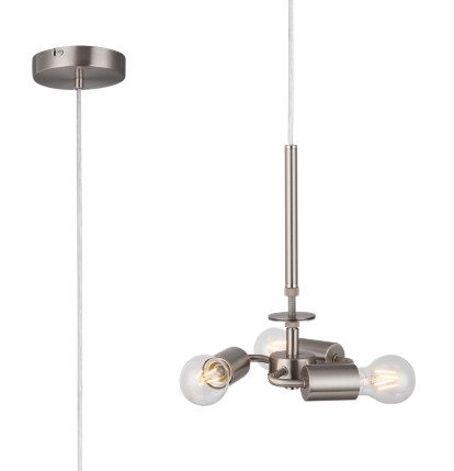 Three-light satin chrome pendant fitting for extra large drum lampshade