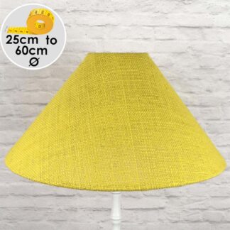 Yellow hessian Coolie lampshade shown in a front view