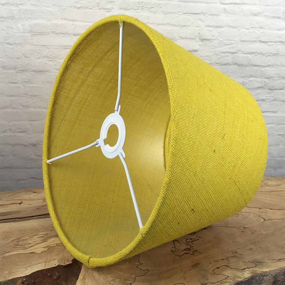 Inside view of yellow hessian lampshade